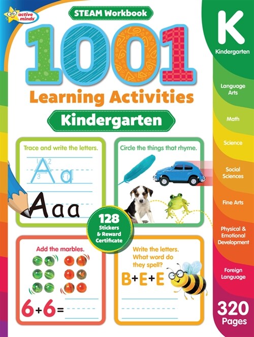 Active Minds 1001 Kindergarten Learning Activities: A Steam Workbook (Paperback)