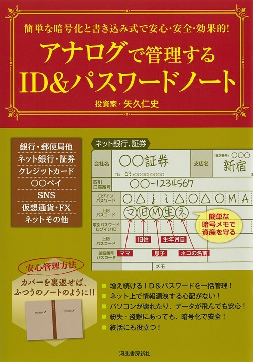 簡單な暗號化と書きこみ式で安心·安全·效果的!アナログで管理するID&パスワ-ド