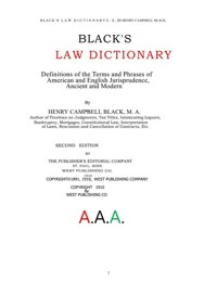 블랙 로 법률 사전의 A 단어 (BLACK'S LAW DICTIONARY, A ,BY HENRY CAMPBELL BLACK) 커버