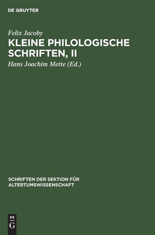 Kleine Philologische Schriften, II (Hardcover, Reprint 2021)