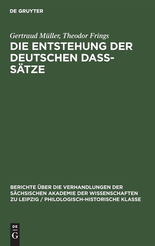 Die Entstehung der deutschen da?S?ze (Hardcover, Reprint 2021)