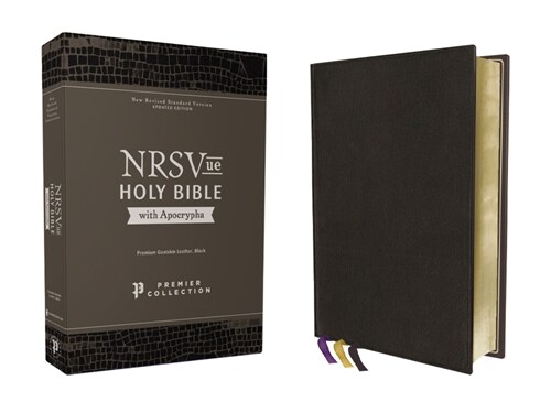Nrsvue, Holy Bible with Apocrypha, Premium Goatskin Leather, Black, Premier Collection, Art Gilded Edges, Comfort Print (Leather)