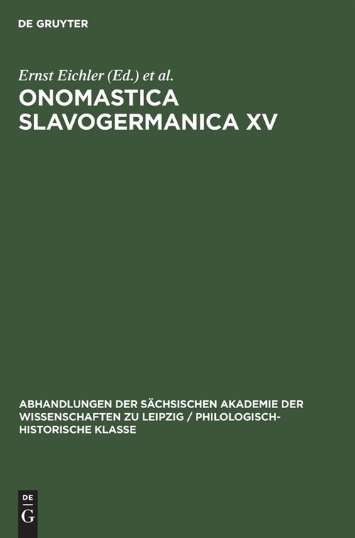 Onomastica Slavogermanica XV (Hardcover, Reprint 2021)