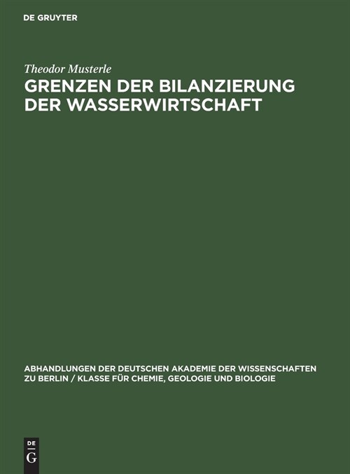 Grenzen der Bilanzierung der Wasserwirtschaft (Hardcover, Reprint 2021)