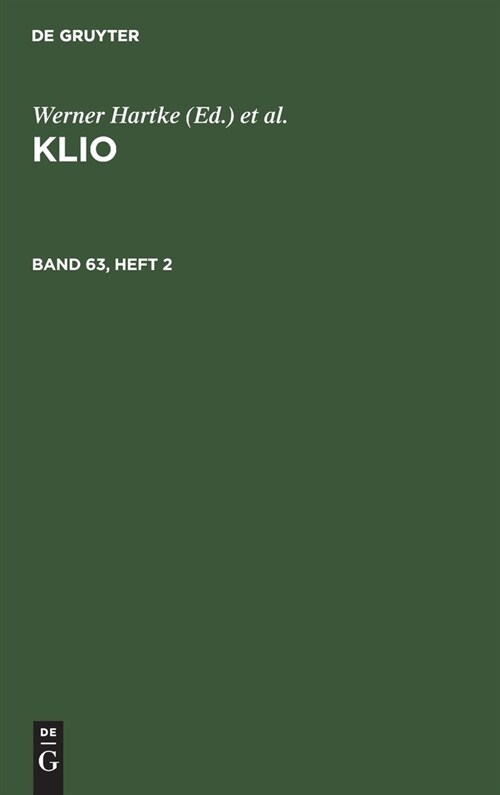 Klio. Band 63, Heft 2 (Hardcover, Reprint 2021)