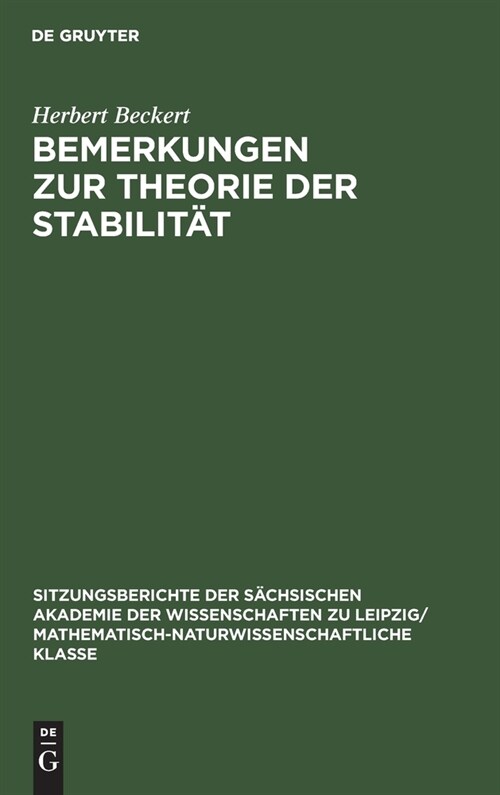 Bemerkungen zur Theorie der Stabilit? (Hardcover, Reprint 2021)