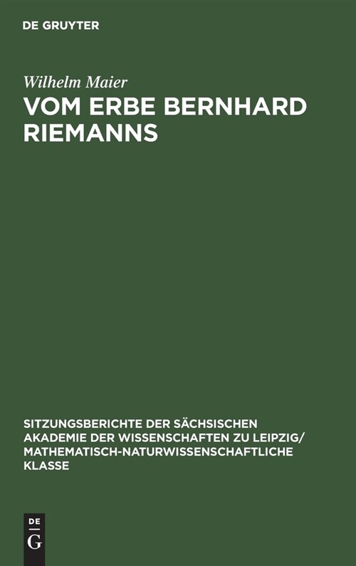 Vom Erbe Bernhard Riemanns (Hardcover, Reprint 2021)