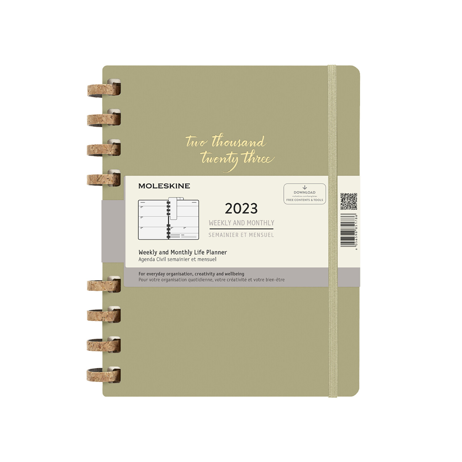 Moleskine 2023 Spiral Planner, 12m, Extra Large, Crush Olive, Hard Cover (7.5 X 10)