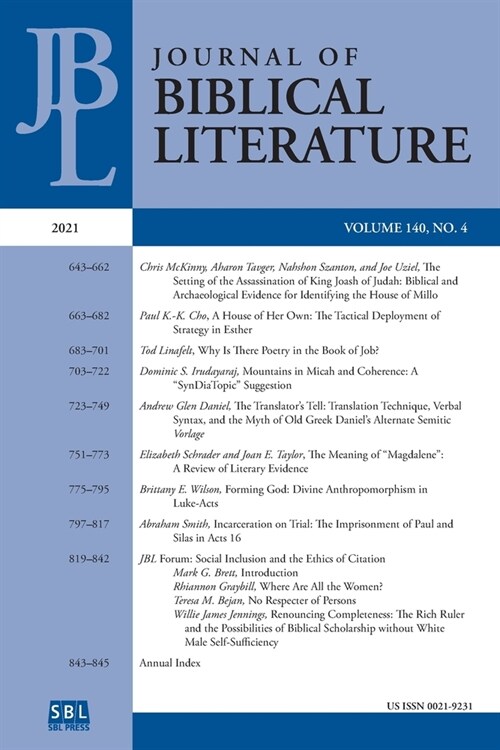 Journal of Biblical Literature 140.4 (2021) (Paperback)