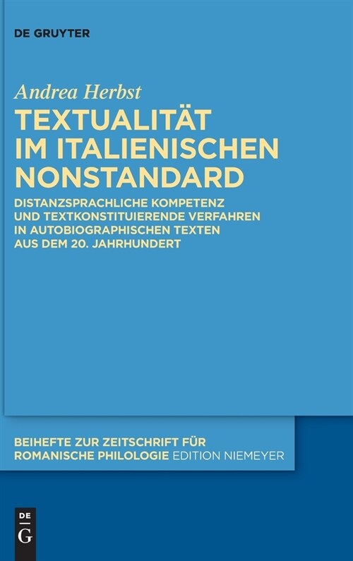 Textualit? im italienischen Nonstandard (Hardcover)