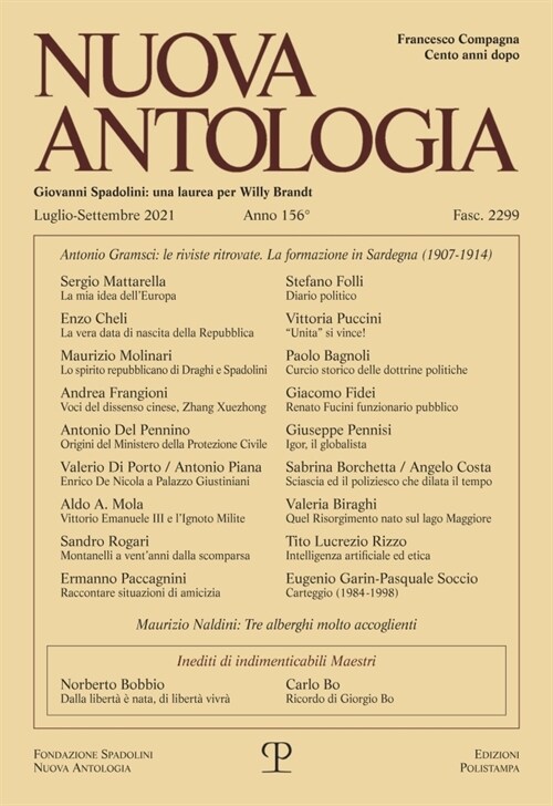 Nuova Antologia - A. CLVI, N. 2299, Luglio-Settembre 2021: Rivista Di Lettere, Scienze Ed Arti. Serie Trimestrale Fondata Da Giovanni Spadolini (Paperback)