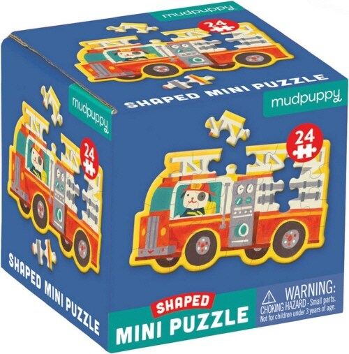 Mudpuppy Fire Truck Shaped Mini Puzzle, 24 Pieces, 6” x 6” ? Die-Cut Mini Jigsaw Puzzle in The Shape of a Fire Truck Driven by a Dog