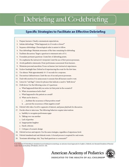 Neonatal Simulation Card: Debriefing and Co-Debriefing (Other)