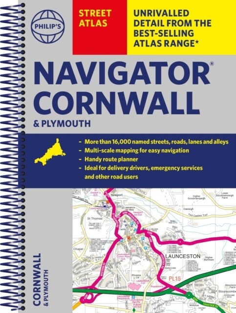 Philips Street Atlas Navigator Cornwall & Plymouth (Spiral Bound)