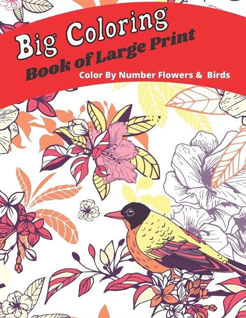 Big Coloring Book of Large Print Color By Number Flowers & Birds: Large Print Butterflies, Birds, and Flowers Color By Number Adult Coloring Book (Paperback)