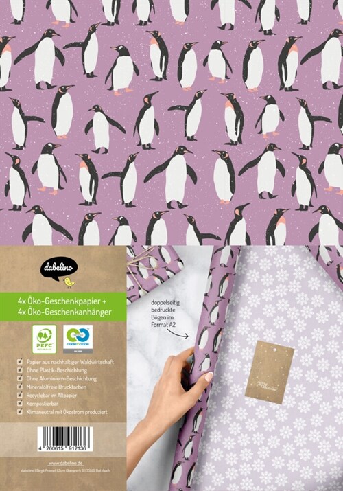 Geschenkpapier Set Weihnachten: Pinguine (lila, weiß) fur Kinder (General Merchandise)