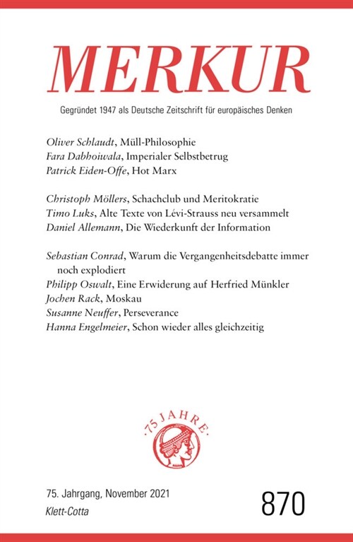 MERKUR Gegrundet 1947 als Deutsche Zeitschrift fur europaisches Denken - 2021-11 (Paperback)