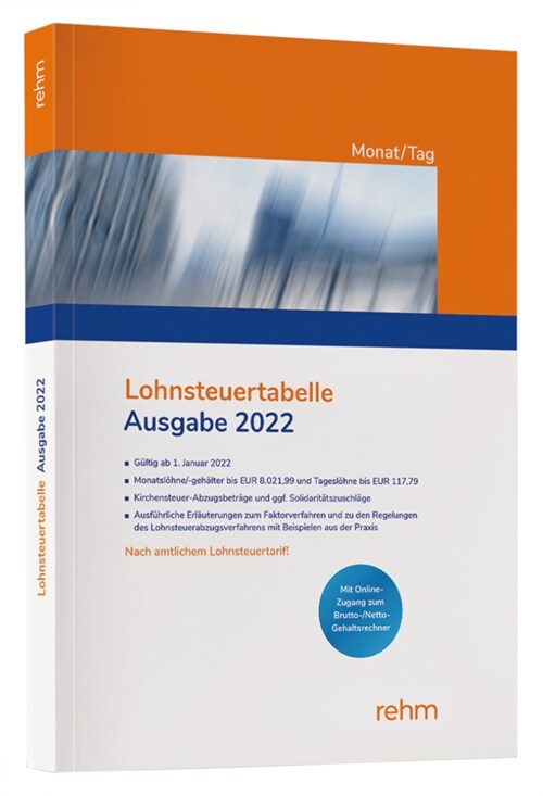 Lohnsteuertabelle Monat/Tag 2022 (Paperback)