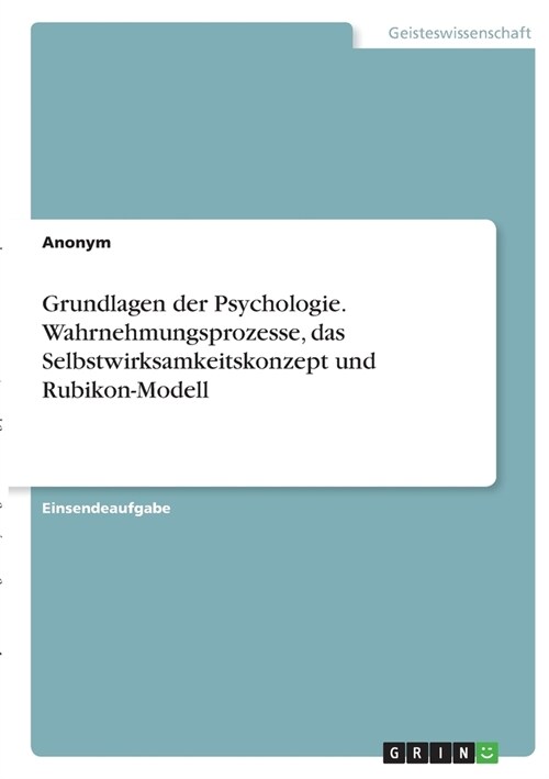 Grundlagen der Psychologie. Wahrnehmungsprozesse, das Selbstwirksamkeitskonzept und Rubikon-Modell (Paperback)