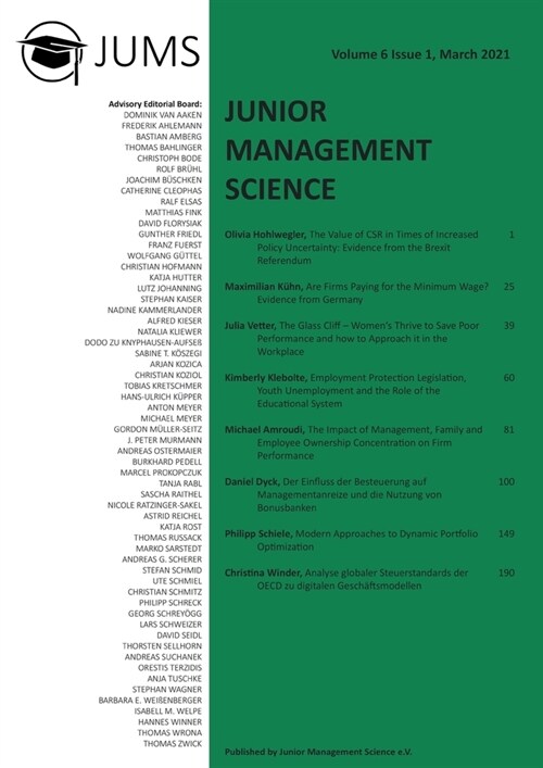 Junior Management Science, Volume 6, Issue 1, March 2021 (Paperback)