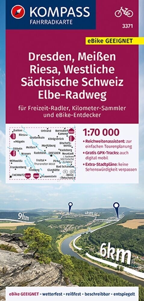 KOMPASS Fahrradkarte 3371 Dresden, Meißen, Westliche Sachsische Schweiz, 1:70000 (Sheet Map)