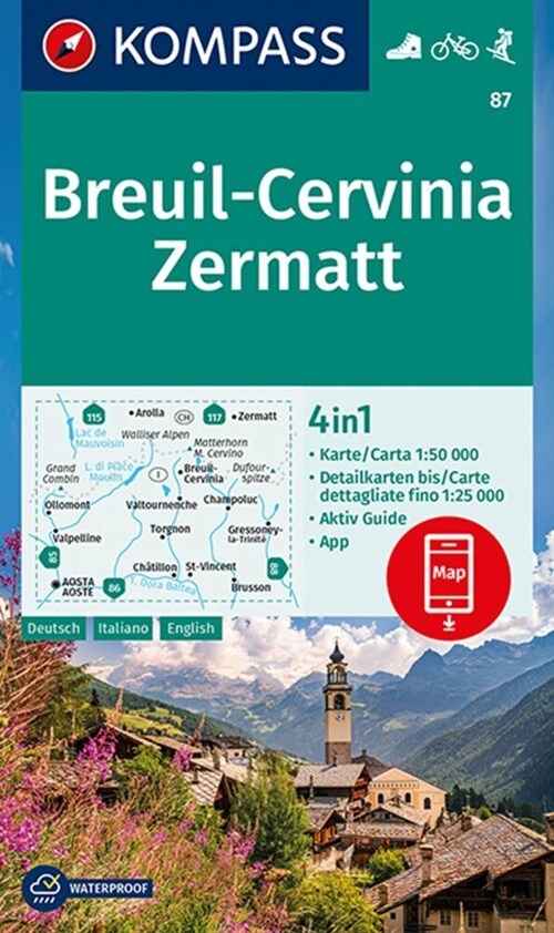 KOMPASS Wanderkarte 87 Breuil-Cervinia, Zermatt (Sheet Map)