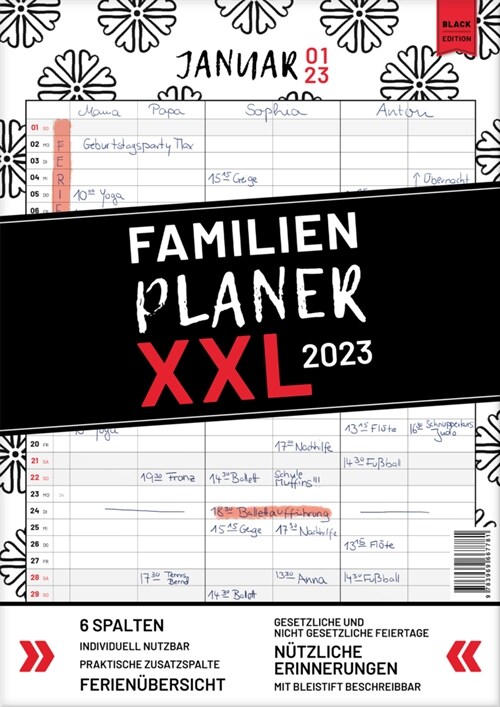 XXL Familienplaner 2022 zum Aufhangen in DIN A3. Hochwertiger und ubersichtlicher Familienkalender 2022 mit 3 bis 6 Spalten, plus einer Zusatzspalte. (Book)