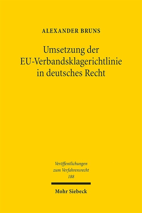 Umsetzung Der Eu-Verbandsklagerichtlinie in Deutsches Recht (Paperback)