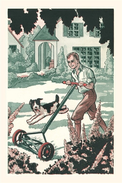 Vintage Journal Industrious Boy Mowing Lawn (Paperback)