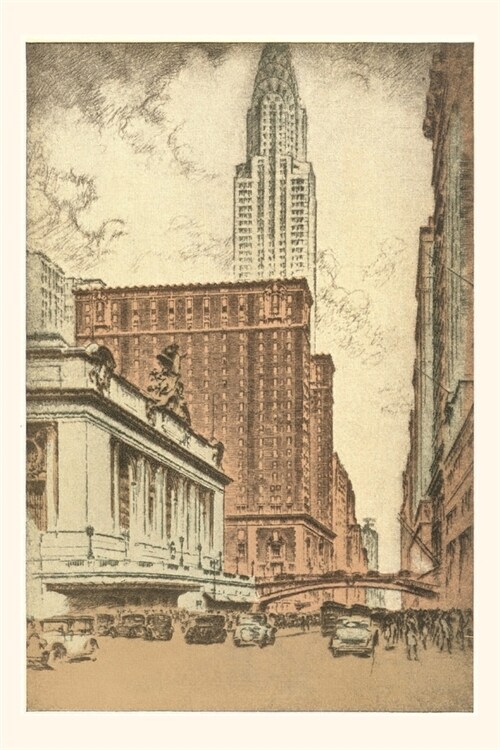 Vintage Journal Grand Central Station and Chrysler Building Illustration (Paperback)