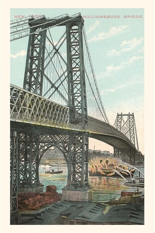 Vintage Journal Boat on Fire under Williamsburg Bridge, New York City (Paperback)