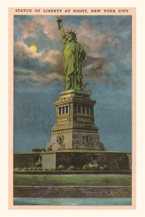 Vintage Journal Moon over Statue of Liberty, New York City (Paperback)