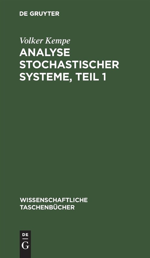 Analyse stochastischer Systeme, Teil 1 (Hardcover, Reprint 2022)