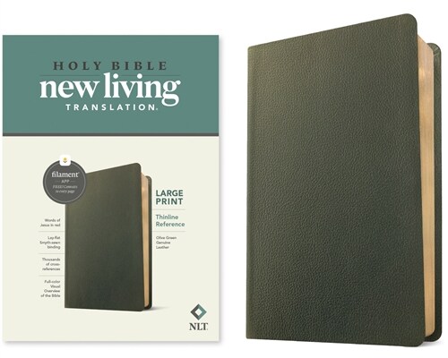 NLT Large Print Thinline Reference Bible, Filament-Enabled Edition (Genuine Leather, Olive Green, Red Letter) (Leather)