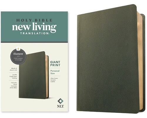 NLT Personal Size Giant Print Bible, Filament-Enabled Edition (Genuine Leather, Olive Green, Red Letter) (Leather)