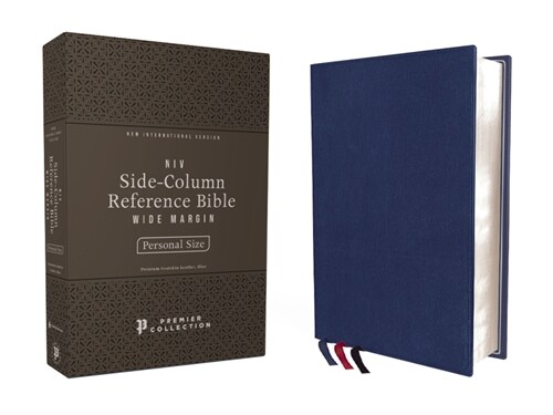 Niv, Side-Column Reference Bible (Deep Study at a Portable Size), Personal Size, Premium Goatskin Leather, Blue, Premier Collection, Art Gilded Edges, (Leather)