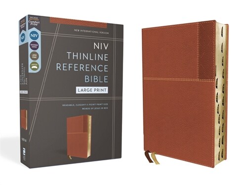 Niv, Thinline Reference Bible (Deep Study at a Portable Size), Large Print, Leathersoft, Brown, Red Letter, Thumb Indexed, Comfort Print (Imitation Leather)