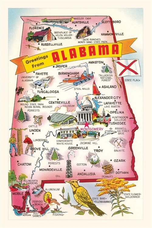 Vintage Journal Map of Alabama Attractions (Paperback)