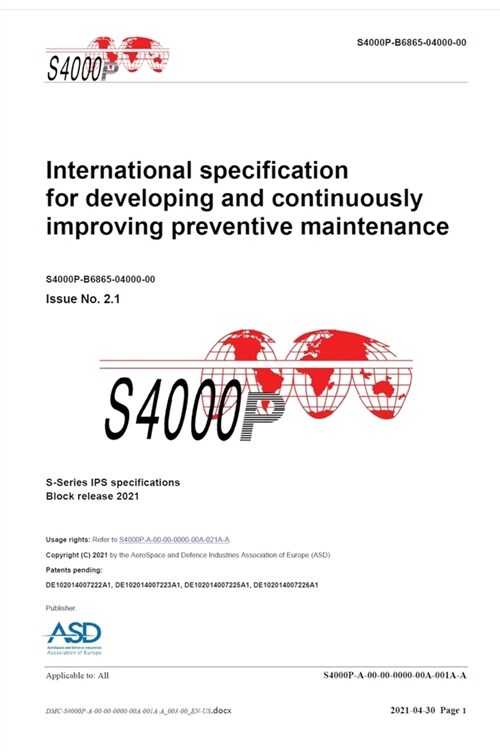 S4000P, International specification for developing and continuously improving preventive maintenance, Issue 2.1: S-Series 2021 block release (Hardcover)