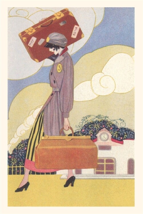 Vintage Journal Woman Carrying Suitcase Travel Poster (Paperback)