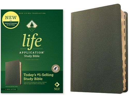NLT Life Application Study Bible, Third Edition (Genuine Leather, Olive Green, Indexed, Red Letter) (Leather)