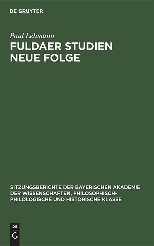Fuldaer Studien Neue Folge (Hardcover, Reprint 2019)