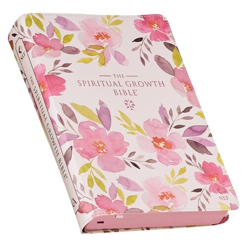 The Spiritual Growth Bible, Study Bible, NLT - New Living Translation Holy Bible, Faux Leather, Pink Purple Printed Floral (Leather)