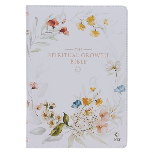 The Spiritual Growth Bible, Study Bible, NLT - New Living Translation Holy Bible, Faux Leather, White Printed Floral (Leather)