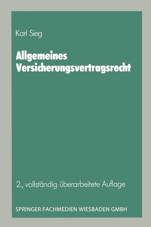 Allgemeines Versicherungsvertragsrecht (Paperback)