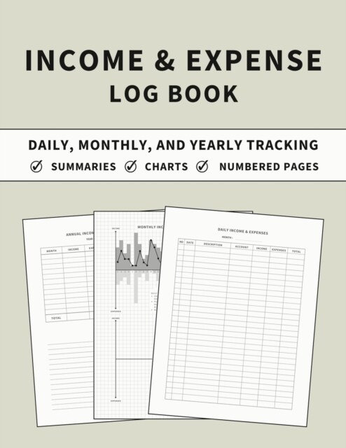 Income and Expense Log Book: Accounting and Bookkeeping Ledger Book for Daily, Monthly, and Yearly Tracking for Personal Finance and Small Business (Paperback)