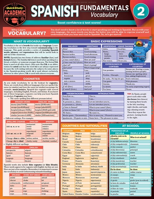 Spanish Fundamentals 2 - Vocabulary: A Quickstudy Laminated Reference Guide (Other, 2, Second Edition)
