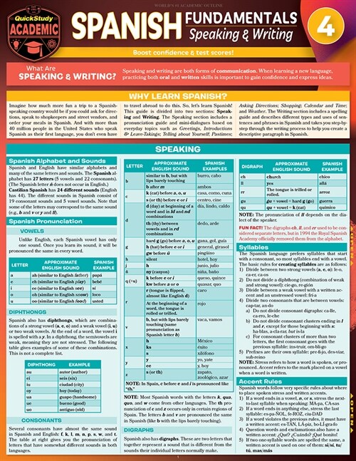 Spanish Fundamentals 4 - Speaking & Writing: A Quickstudy Laminated Reference Guide (Other, 2, Second Edition)