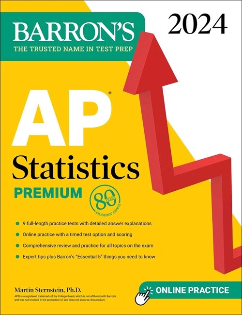 AP Statistics Premium, 2024: 9 Practice Tests + Comprehensive Review + Online Practice (Paperback)