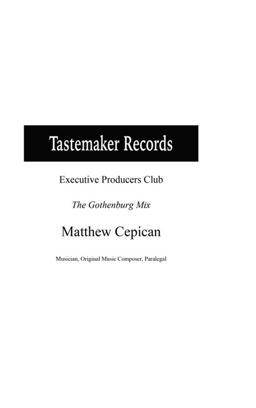 Tastemaker Records Executive Producers Club The Gothenburg Mix (Hardcover)